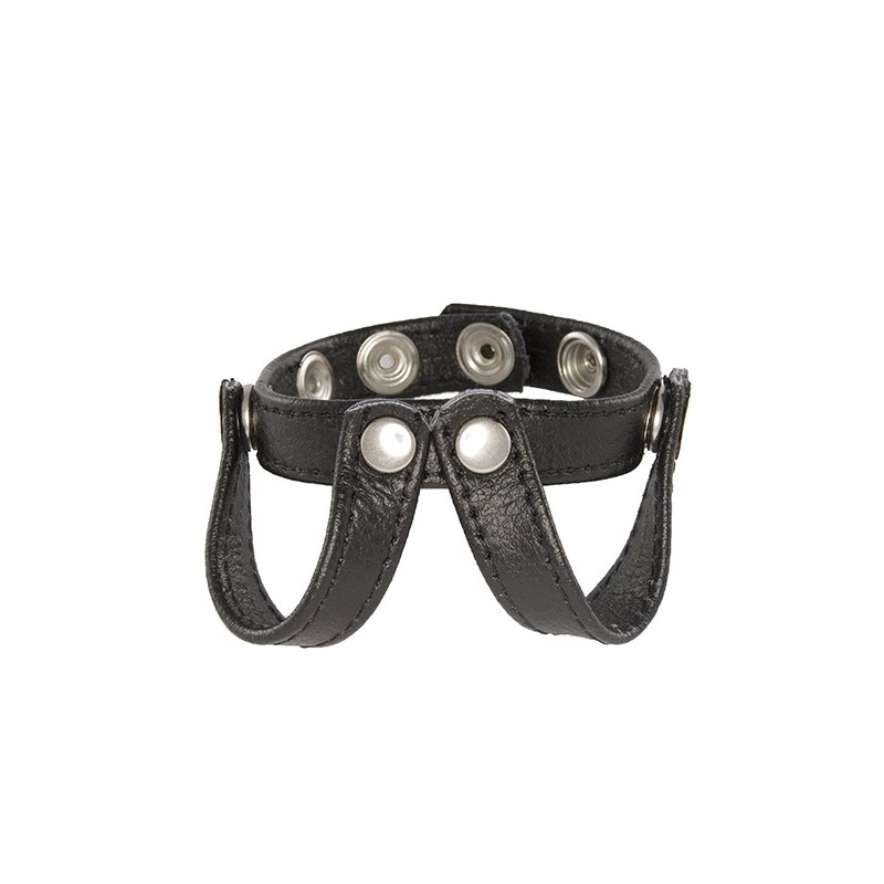 SI IGNITE V-Type Snap Ball Spreader, leather cockring, Black - TOYS